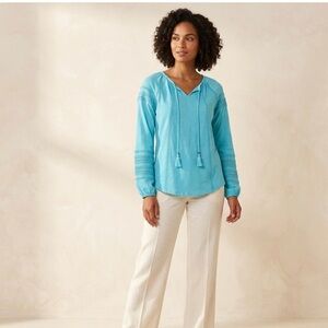 Coolibar Womens UPF 50+ Womens Peasant Blouse Turquoise Blue Size Medium